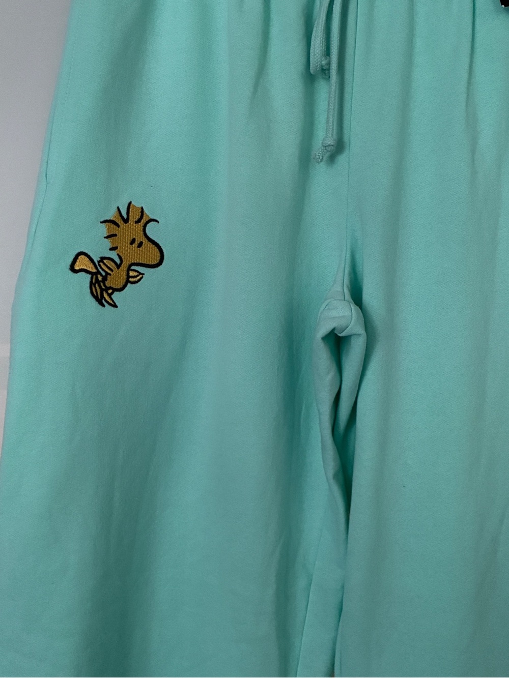 Peanuts Snoopy & Woodstock Floral Mint Green Wide Leg Sweat Pants - Picture 4 of 7